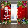 Christmas Santa Claus Curtains Set Polyester Festive Red Bedroom Doorway Drapes, Landscape and Flowers Design for New Year Decor