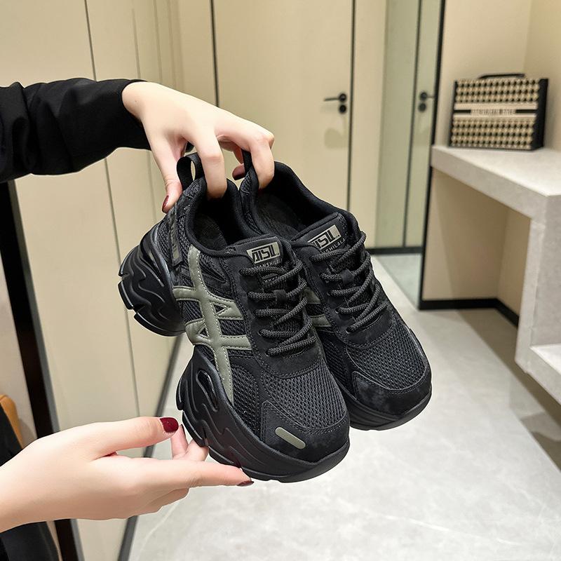 Farblich passende, dicksohlige, bequeme und vielseitige Dad-Schuhe mit Innensohlenerhöhung für Damen Herbst 2025 neu, Mesh, atmungsaktiv, Sport und Freizeit