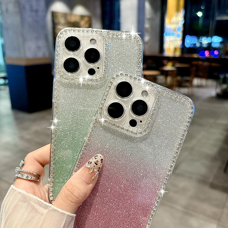 Luxury Glitter Bling Diamond Camera Protect Bumper Phone Case For iPhone 17 Air 16 15 Pro Max Samsung S25 Redmi Note 14 13 Shockproof Protective Cover
