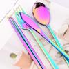 4pcs Colorful Dinnerware Set Knife Fork Spoon Chopsticks Cutlery Set Mirror Stainless Steel Flatware Western Kitchen Tableware