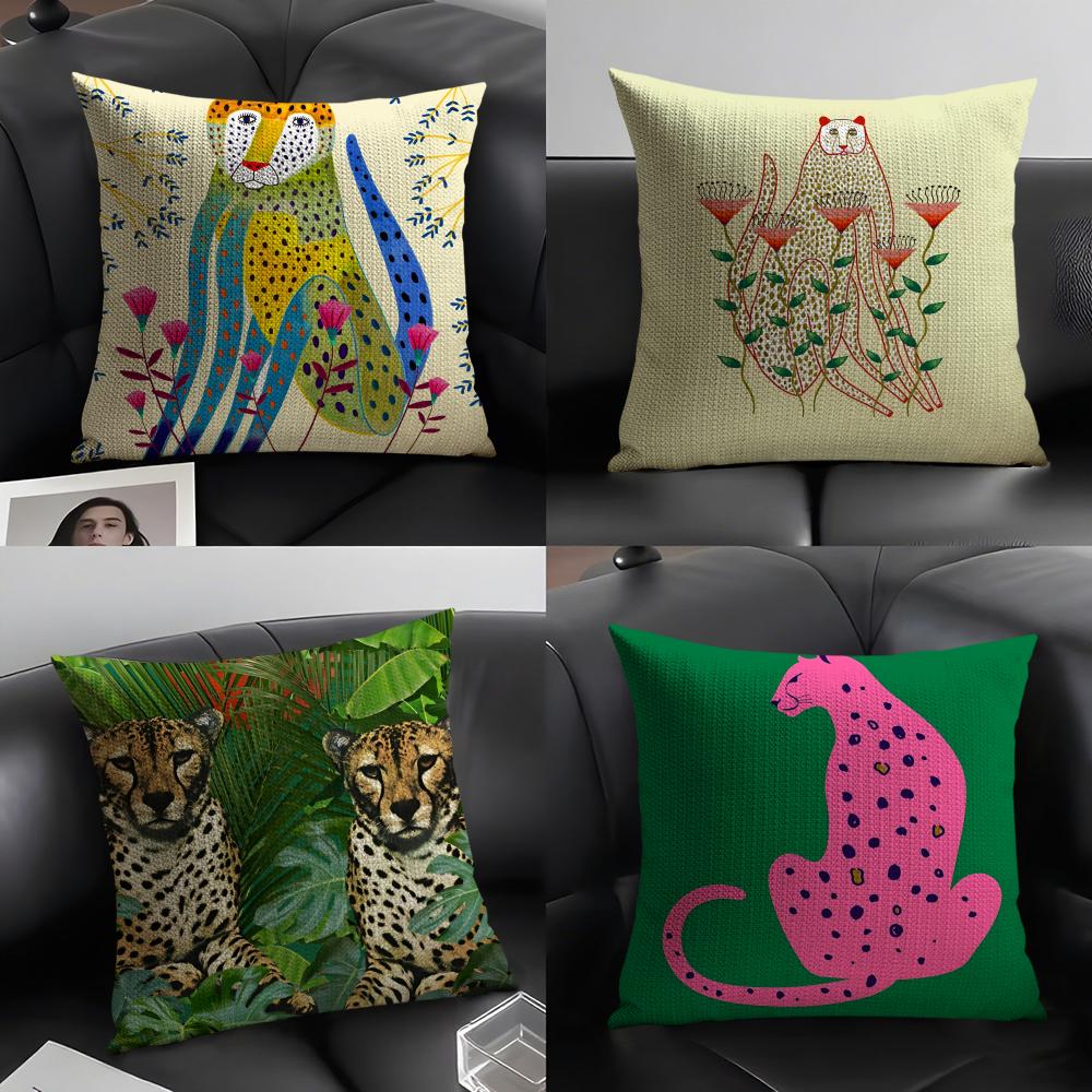 Geometric Animal Leopard Cushion Cover Natural Linen Organic Fabric DoubleSided Printing Sofa Home Decor Gift Pillow Case