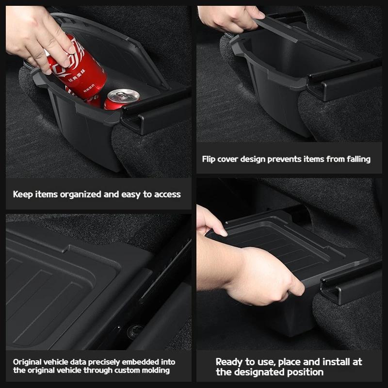 Alkalmas 25 Tesla frissített ModelY autó belső autó fekete kartámaszdoboz hátsó tárolódoboz fogantyúval hátsó szemeteskuka kiegészítők