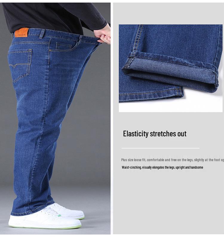 2024 Men's Plus Size Elastic Jeans: Loose, Big, Tall, Straight Leg, Slim Fit Pants for Spring and Autumn