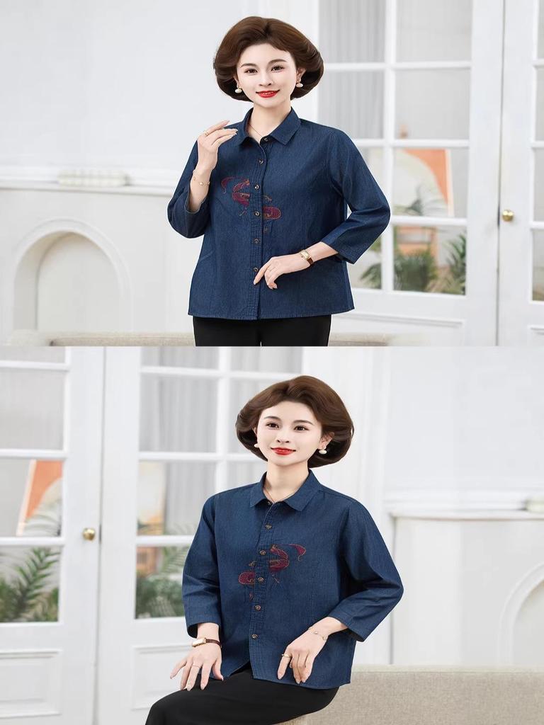 2026 Pure Cotton Mid-Sleeve Top for Middle-Aged & Elderly Women