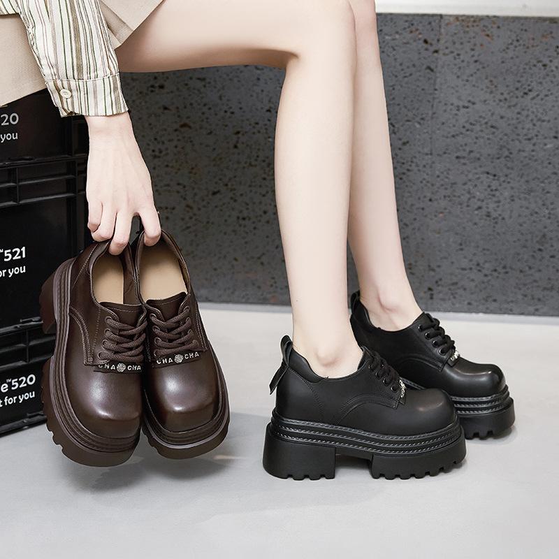 Platform Loafers Women's 2025 Spring New Versatile Thick Heel Muffin Shoes Black Single Shoes British Style Small Leather Shoes