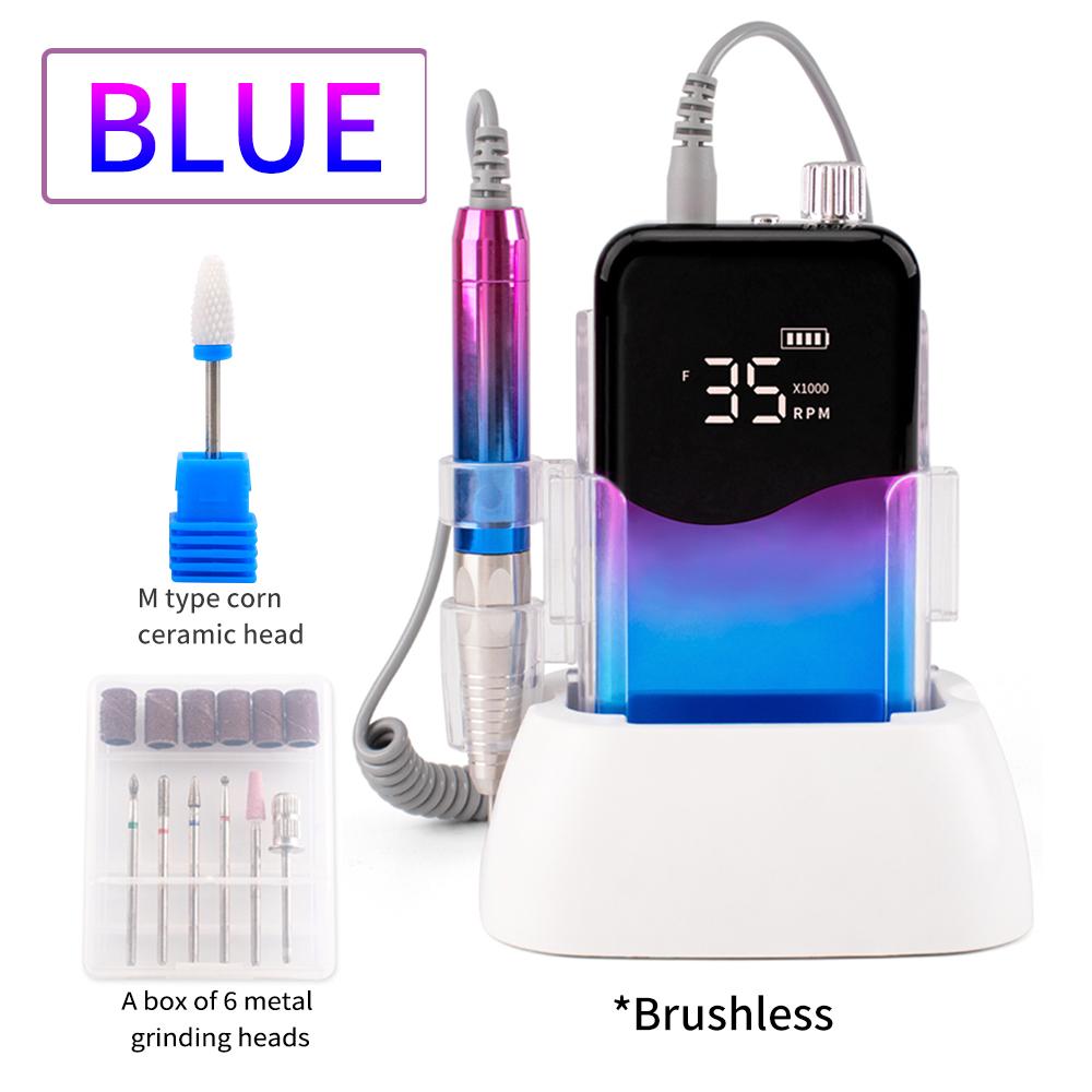 

BEPAN Brushless Desktop 35000RPM Gradient Color Handle Rechargeable Nail Drill Portable Cordless Wave Nail Drill Machine Set UK синий