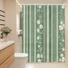 Elegant Green & White Stripes Floral Bath Curtain - Vintage Wallpaper Style, Polyester,  Machine Washable, Romantic Bath Decor