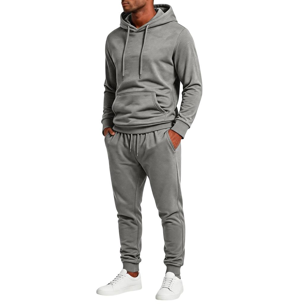 Men's Casual Outdoor Hoodie and Straight Leg Pants 2-Piece Set with Elastic Waist