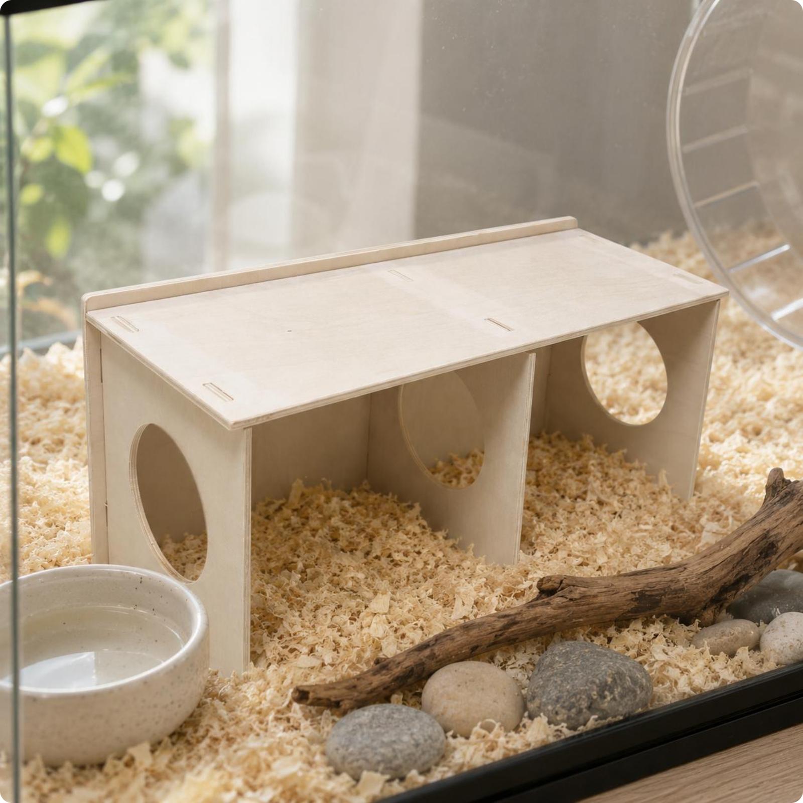 Hamster Hideout Platform Circular Openings Hamster Playhouse Small Pet Play Platform Natural Wood Wooden Shelter Box Flat Top