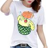 Ladies Summer Lemon Fruit Print Round Neck Short Sleeve T-shirt Casual Beach Holiday Summer Fashion Polyester Fiber Fabric