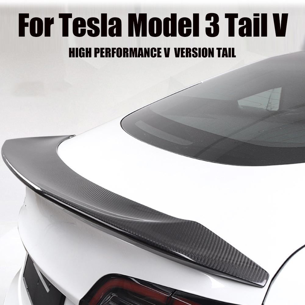 Tesla Model 3 V-Style Carbon Fiber Rear Wing Spoiler: No Drilling Needed