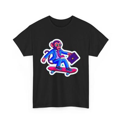 Unisex T-Shirt für Erwachsene Affe im Anzug fährt Skateboard Neon Tier Beruf Job T-Shirt