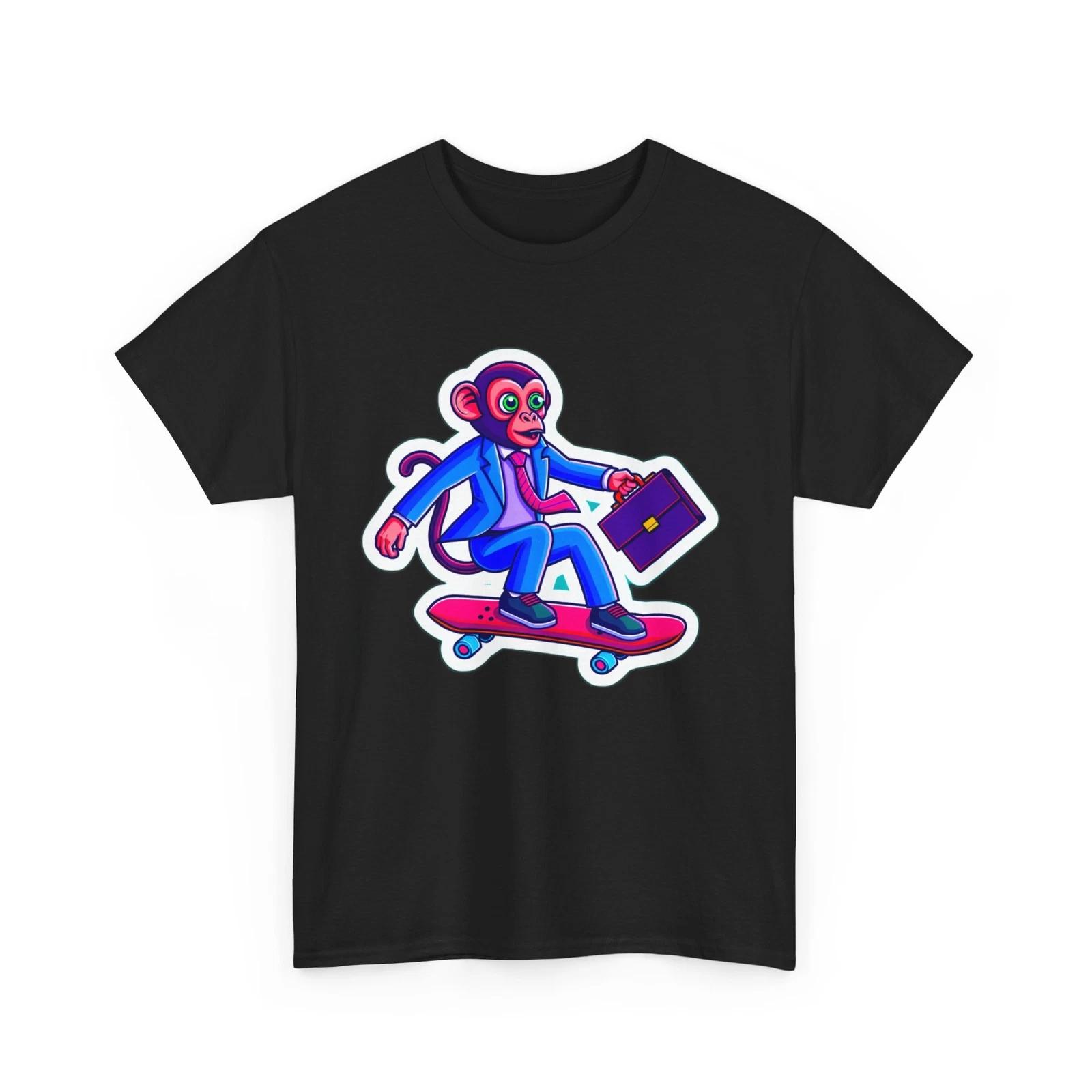 Unisex Adult T Shirt Monkey in Suit Riding Skateboard Neon Animal Career Job Tee M