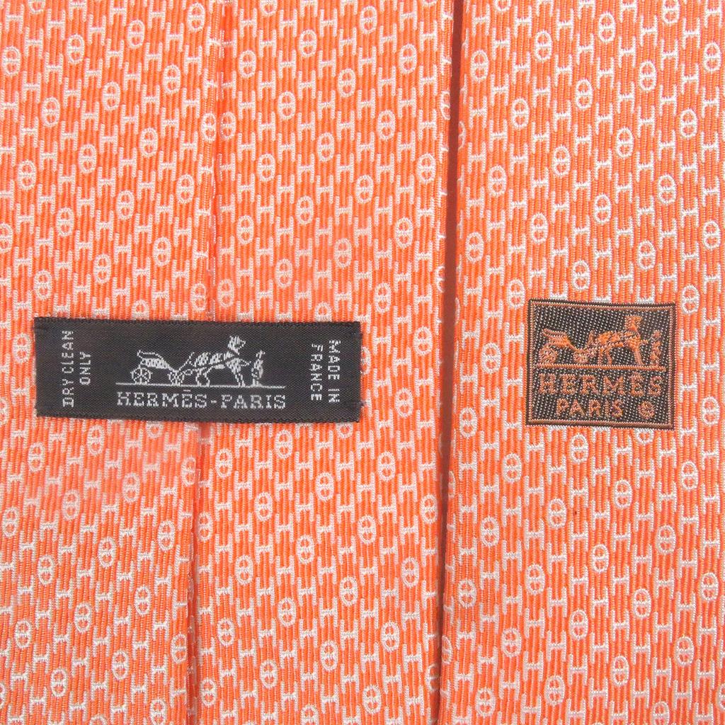 Excellent HERMES tie H logo Chaine d'Ancre all-over print regular tie Orange 655609T Used