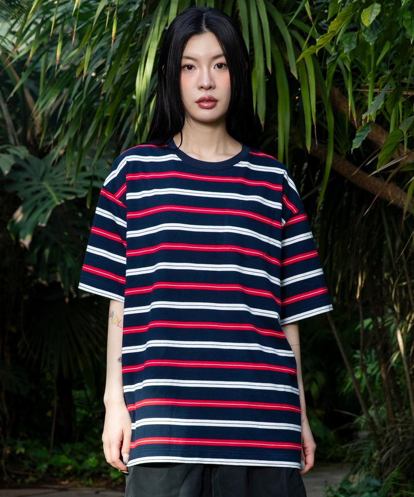 Gluck Gt141 Multi-Stripe Pocket T-Shirt (Navy)
