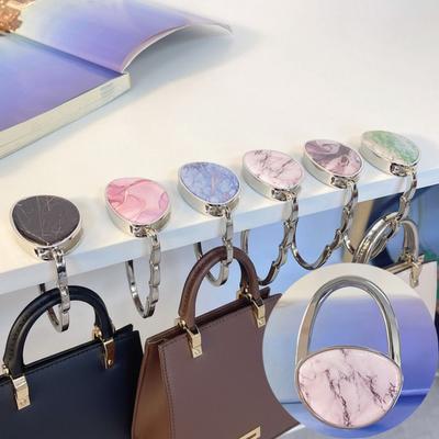 New Marble Texture Handbag Hook Oval Foldable Purse Hanger Holder Portable No Punch Table Edge Hook Under Desk