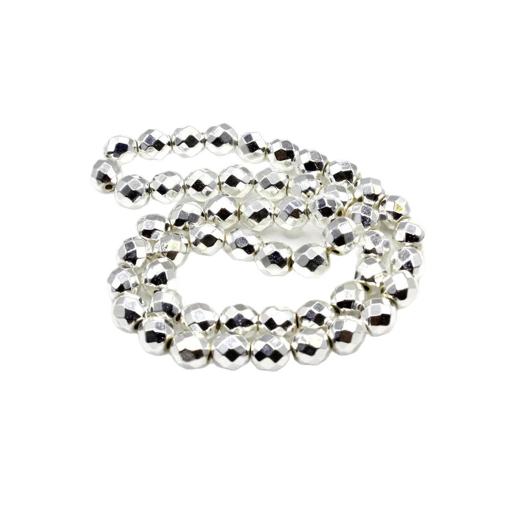 Mărgele Hematit Argintii Fațetate – Rotunde, Vrac Componente pentru Bijuterii DIY