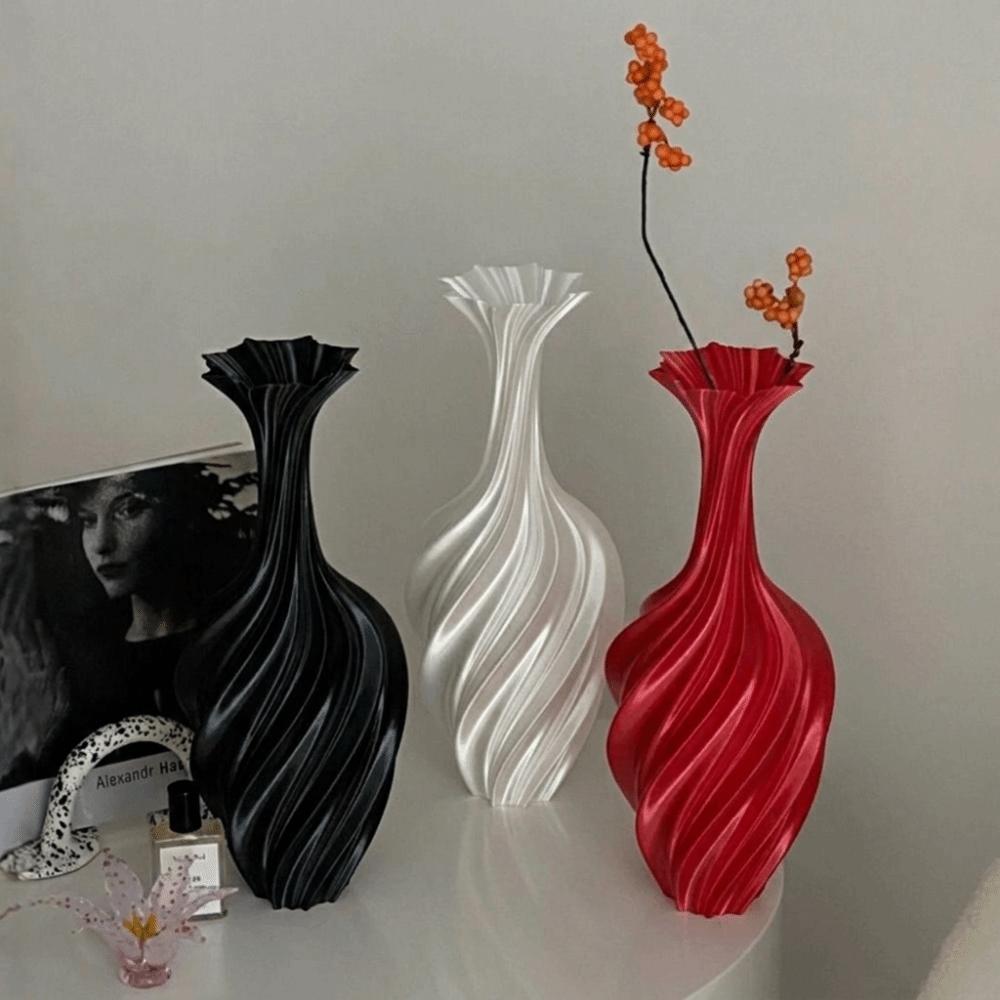 Vintage Stil 3D Gedruckte Blumenvase Wirbelmuster Minimalistische Blumendekoration Wohnzimmer