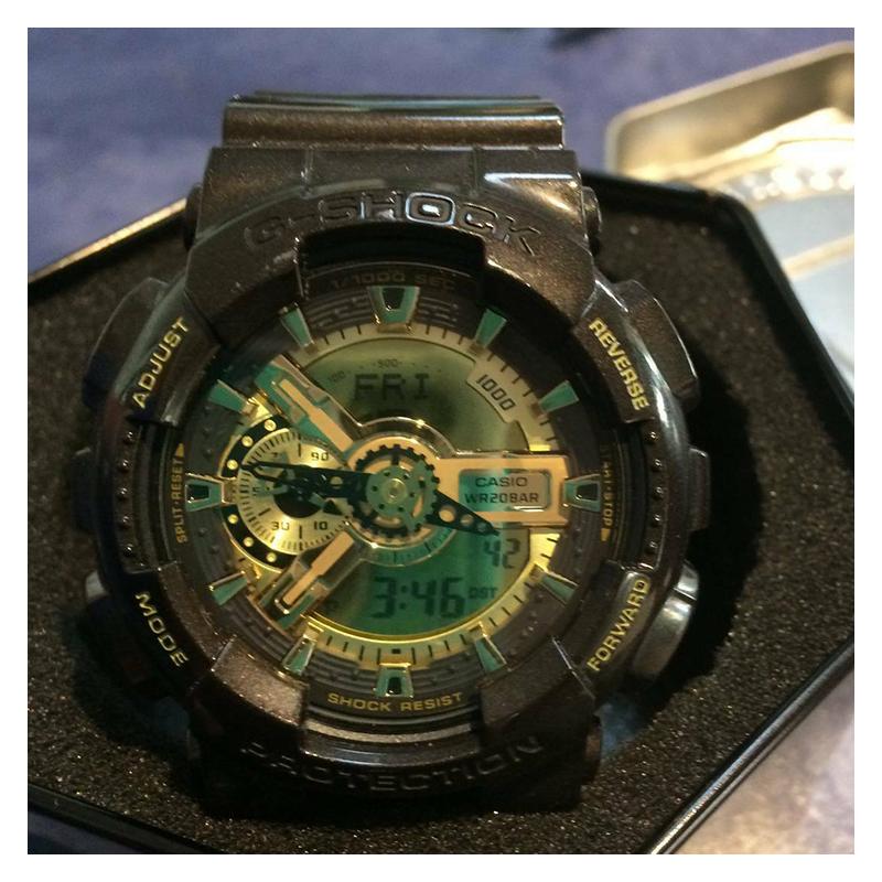 Casio G-SHOCK Series Black Gold Waterproof Shockproof and Antimagnetic Date Display LED Lighting Quartz Movement Rubber Strap Japanese and GA-110BR-5A