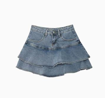 Джинсовая юбка миди, Женская многоярусная юбка L