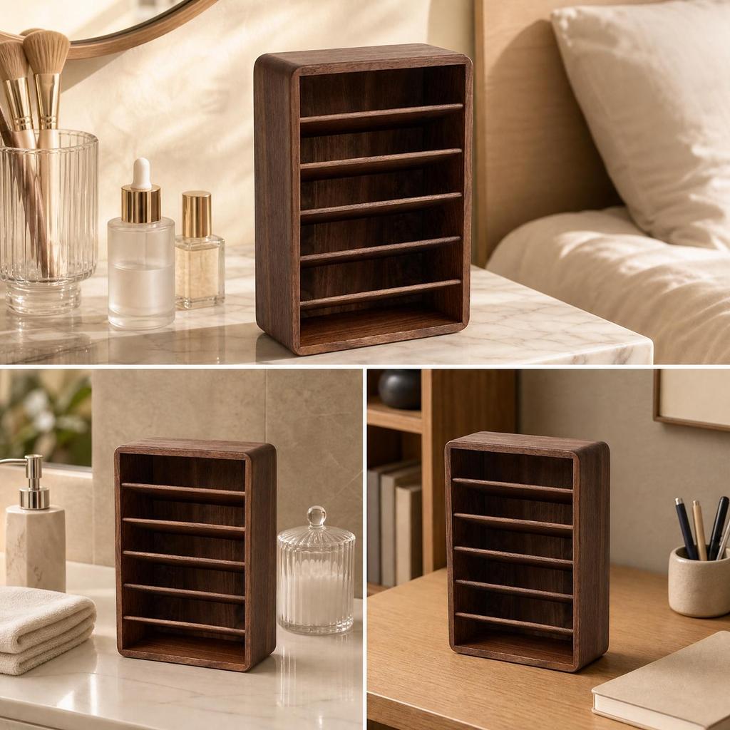 Wooden Makeup Organizer Sturdy Open-Shelf Storage Multifunctional