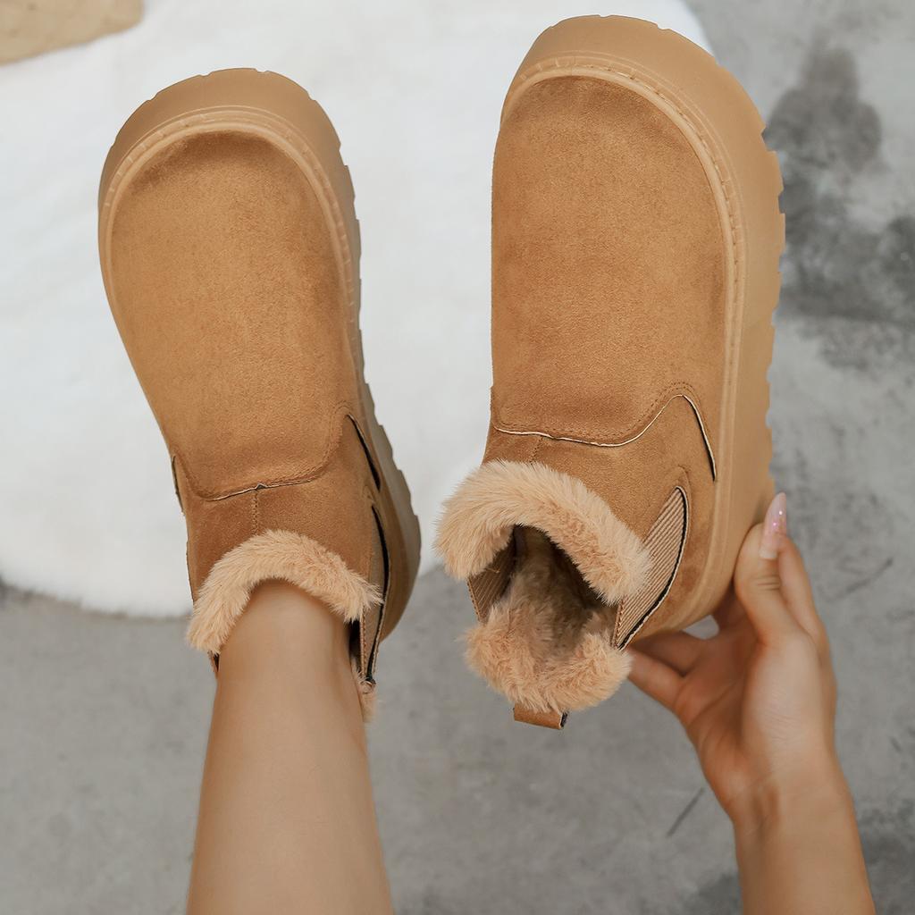 2025 Fall/Winter New Women's Platform Snow Boots Cotton Shoes with Fleece Round Toe Pull-Over Cotton Boots Inside