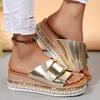 Fashion Metal Buckle Design Slippers for Women 2025 Summer Platform Thick Bottom Sandals Plus Size Woman Open Toe Wedges Slides Shoes