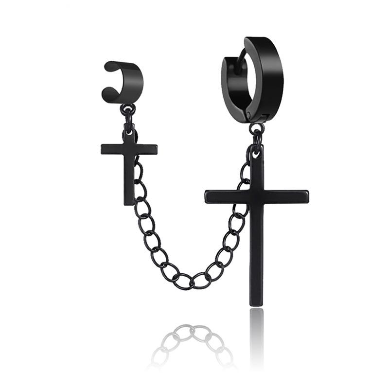 1Piece Cross Skull Chain Tassel Dangle Earrings for Women/Men Stainless Steel Ear Bone Clips Single Double Ear Holes Jewelry