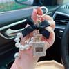 Korean Alloy Rhinestone Bow Keychain with Pearl Chain Charm