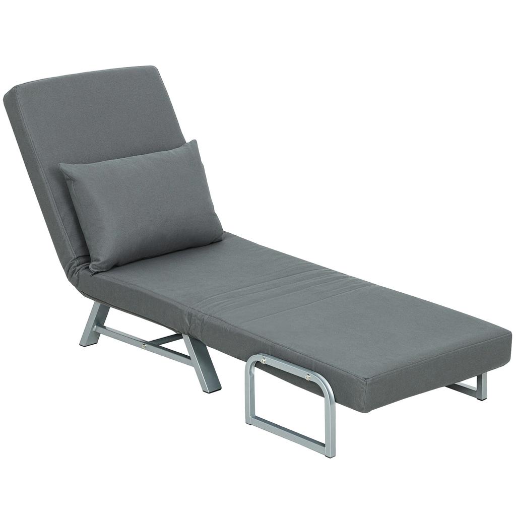 Single Bed Armchair 3 in 1 Folding Sofa Bed with Adjustable Backrest and Cushion for Living Room Bedroom 73x78x81 cm Grey