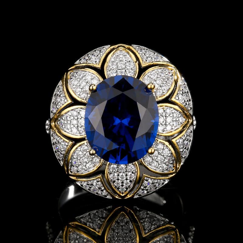 Jewelry Hot Color Treasure Set Ring Necklace Red Blue Emerald Flower Design Women's Luxury