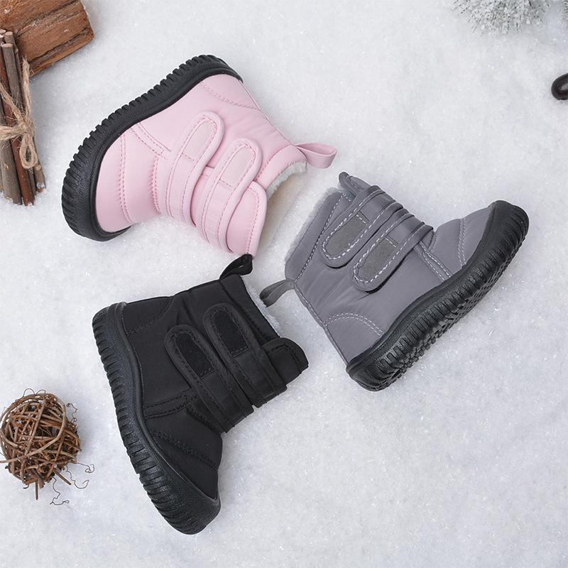 Kinder Winter Schneestiefel im koreanischen Stil - Weiche Sohle, Samtgefüttert, Klettverschluss, Warm und vielseitig für Jungen und Mädchen