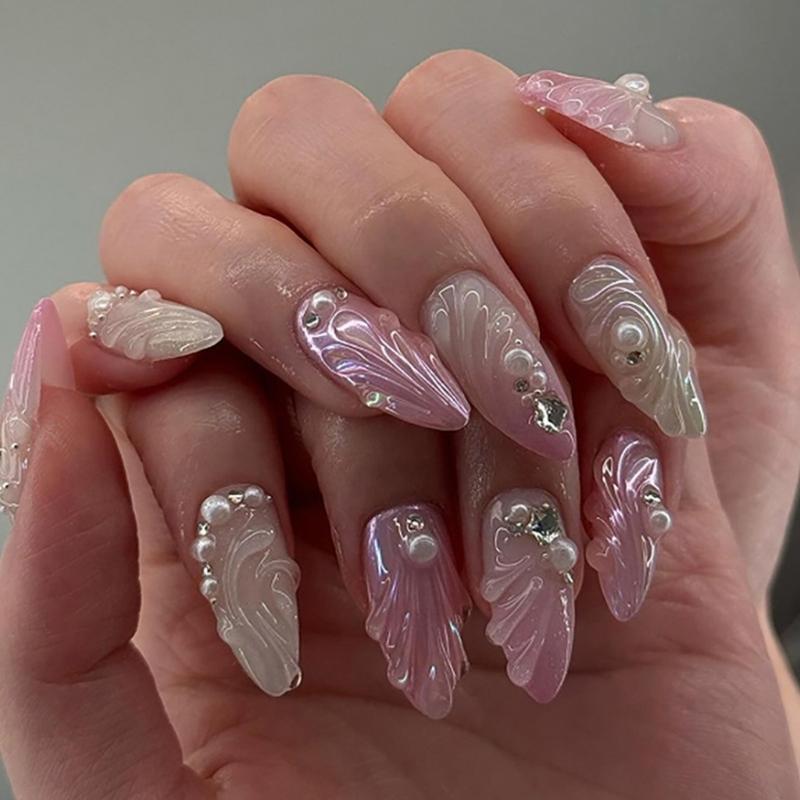 Almond Press On Nail Glossy Fake Nail Stick On Nail In 12 Sizes,24Pcs French Nail Tips for DIY Nail Art Decorations