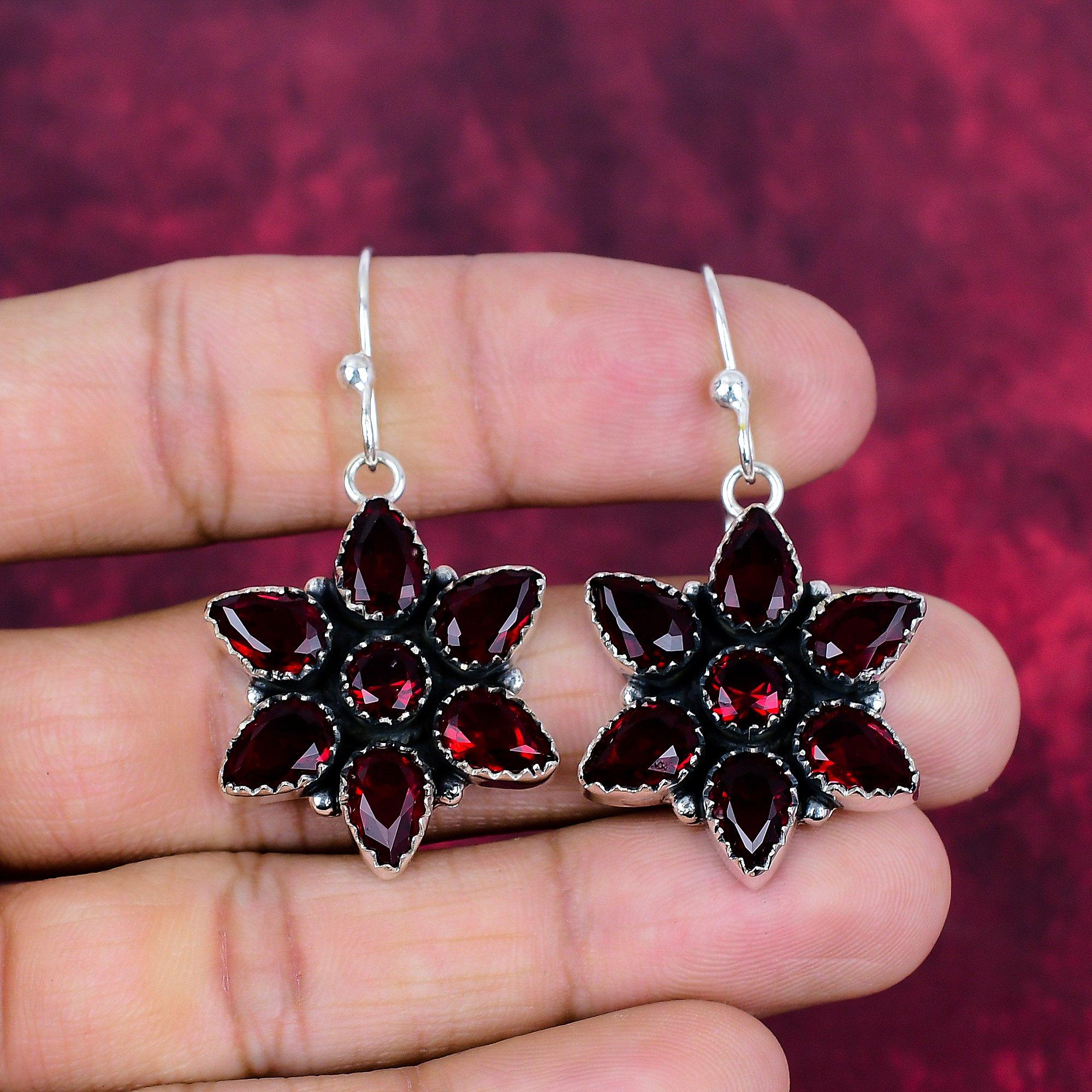 

Серьги с гранатом, Ювелирные изделия из драгоценных камней из стерлингового серебра 925 пробы, Серьги ручной работы, На День благодарения 1.96 Inches