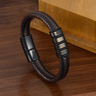 Antistatisches Armband - Herren Edelstahl Leder Retro Stil Magnetisch Gewebt Antistatisches Armband