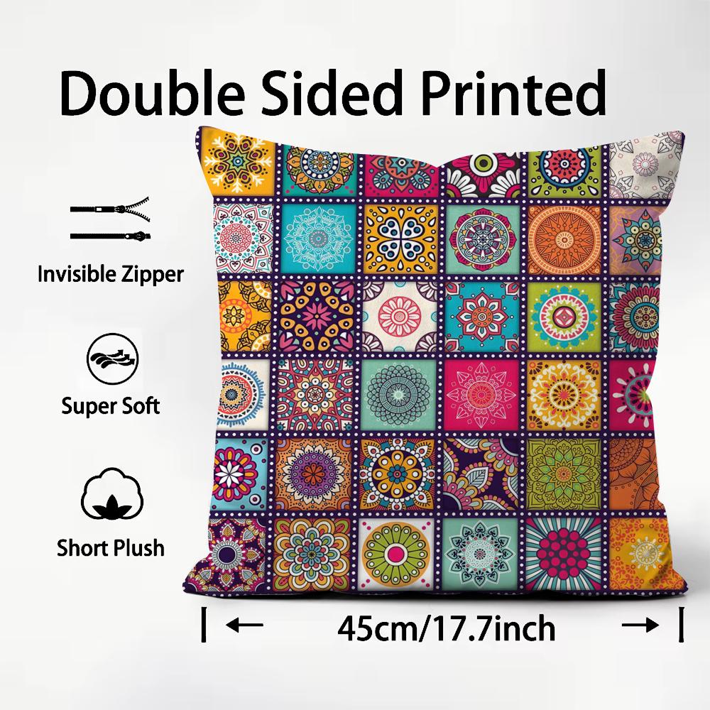 Bright Mosaic Pattern Print Cushion Cover Premium Comfort Reversible Pillow Cove -Two In One Design For Any Room & Car Interior