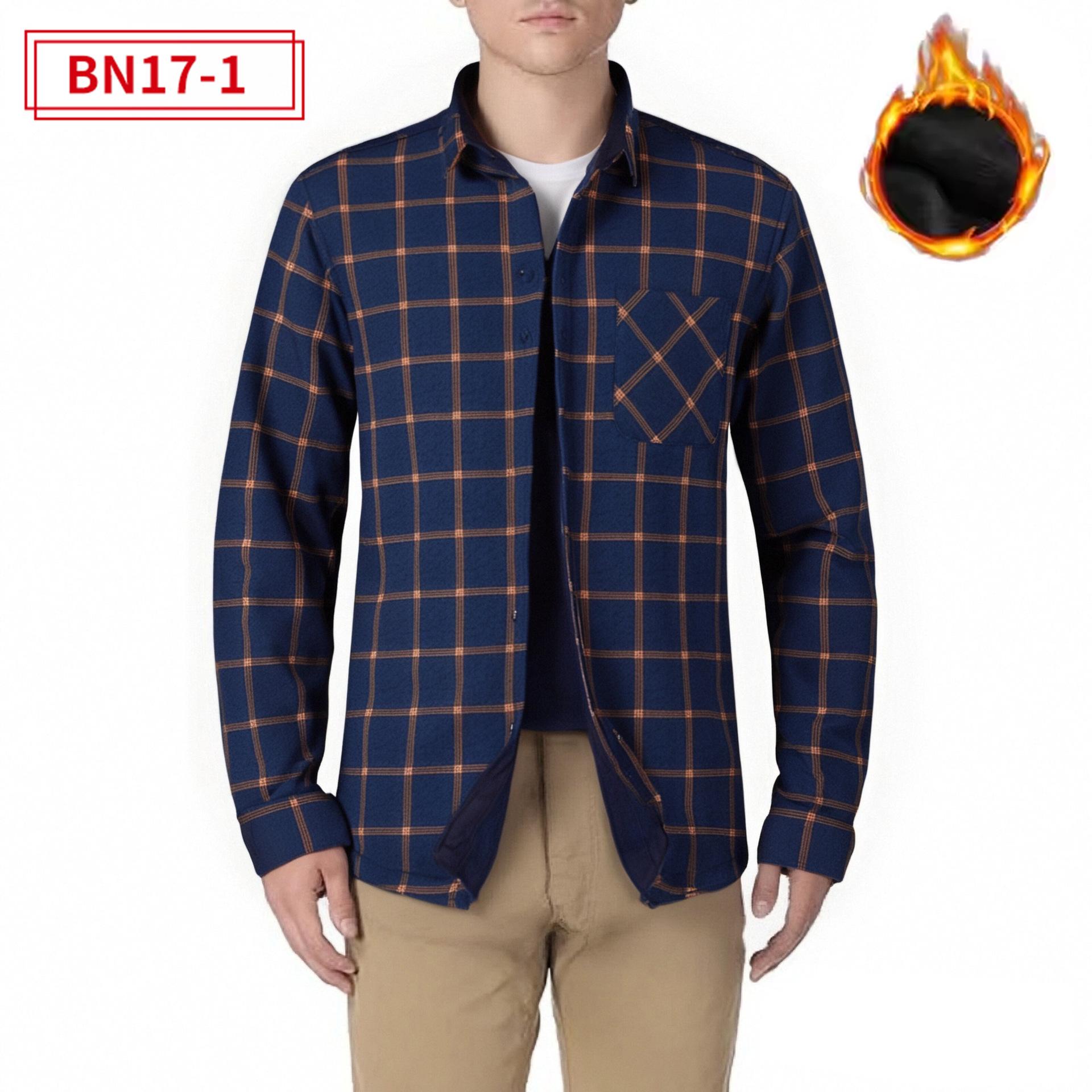 Fleece-lined checked shirt; warm brushed fleece-lined shirt jacket; cold-resistant fleece-lined checked shirt; men’s long-sleeved S