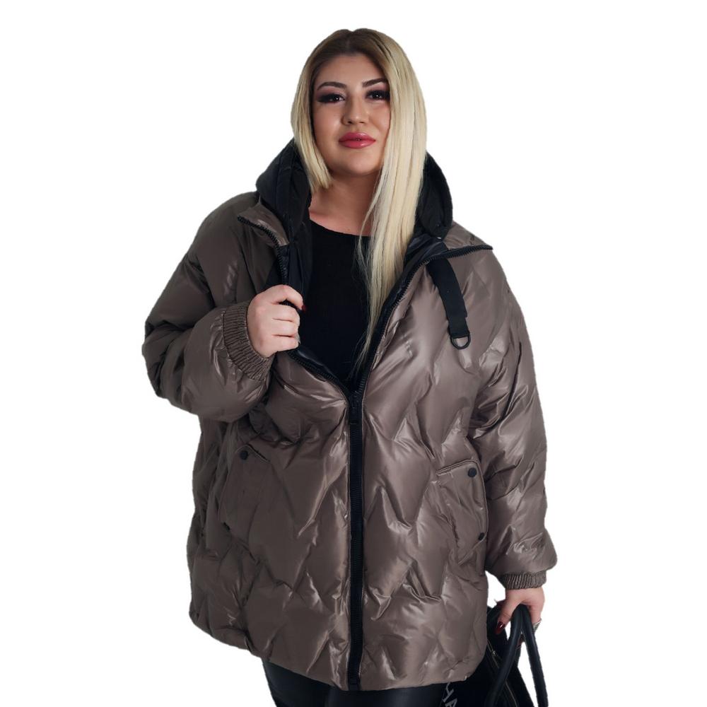 Fierte Damski płaszcz w dużym rozmiarze Ayl61846 Nadmuchiwany stały kaptur