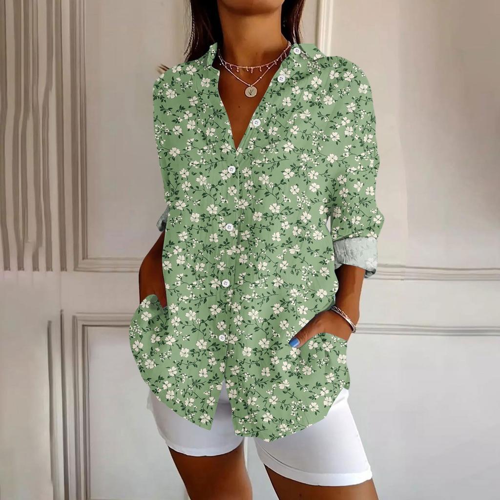 Damen Hemd mit Knöpfen Langarmhemden für Damen Druckgrafik Bluse Top