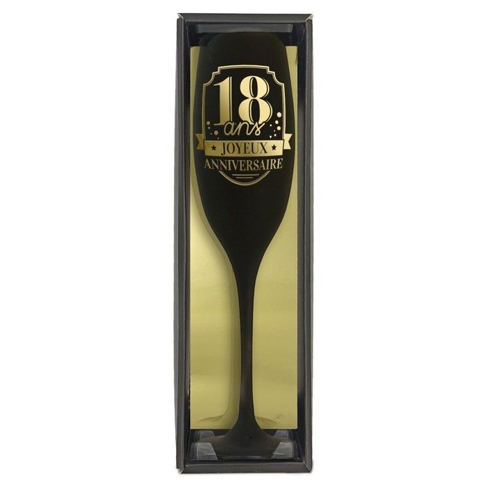 Flûte à champagne - anniversaire - 18 ans - noir et or - verre à pied - cadeau