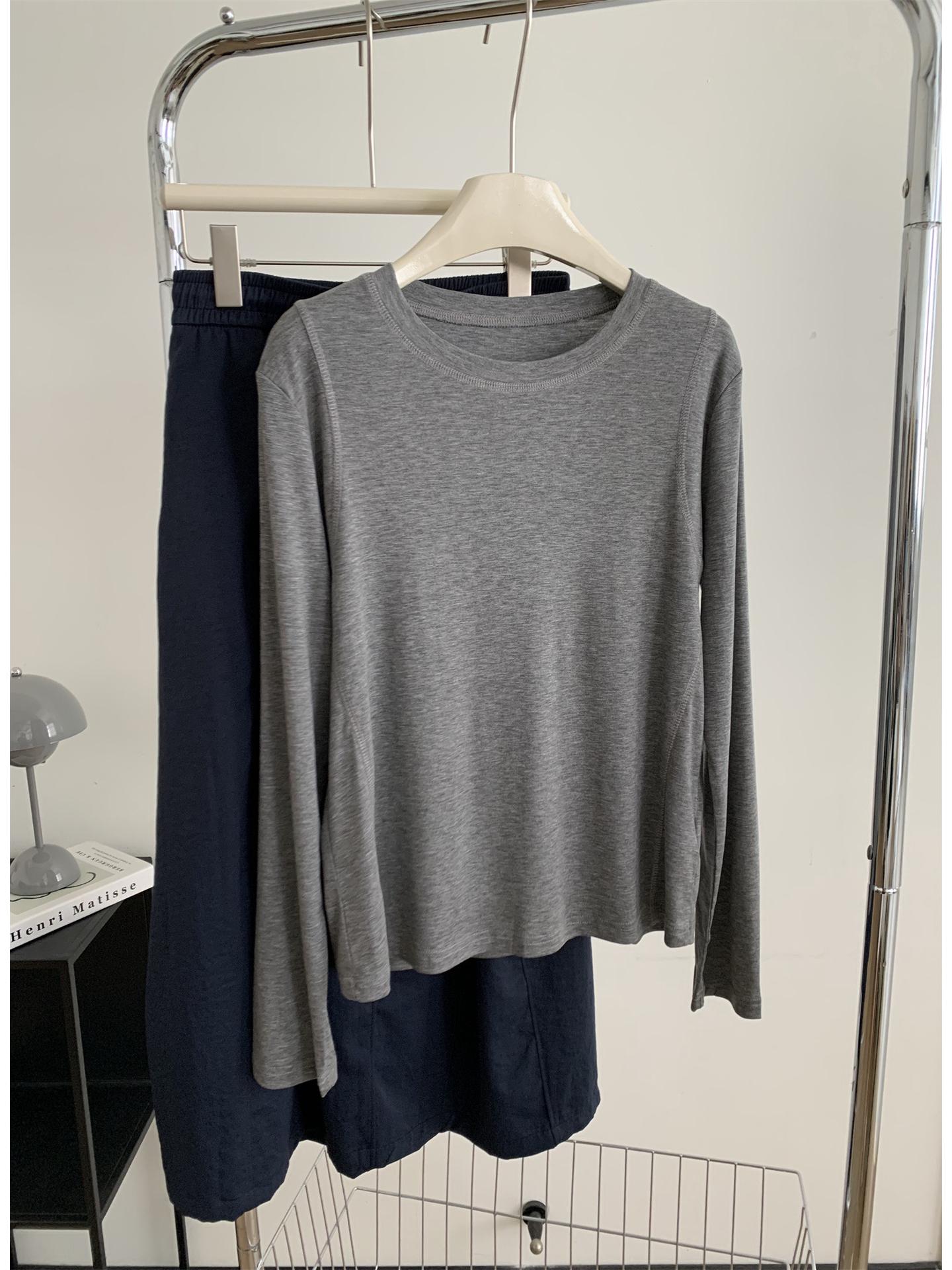 

Women s Breathable Long Sleeve Round Neck T-shirt - Solid Color, Casual, Skin-friendly for Autumn/Winter M хізер сірий колір