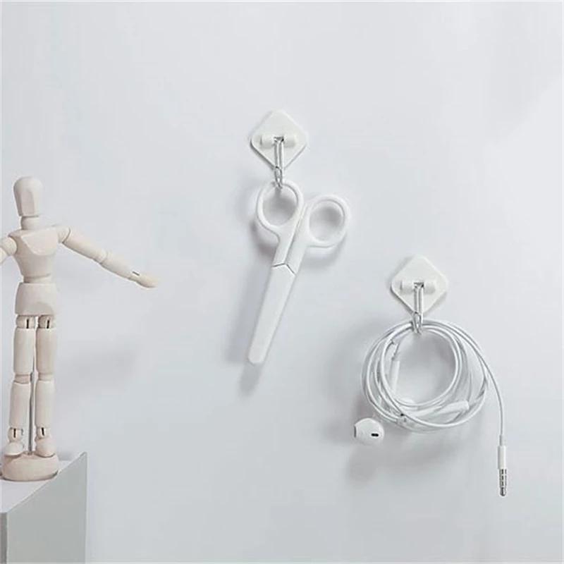 10Pcs/Set Wall Hook Key Holder Shelf White Small Plastic Hanging Strong Self-Adhesive 4-Shaped Home Bathroom Kitchen Accessories