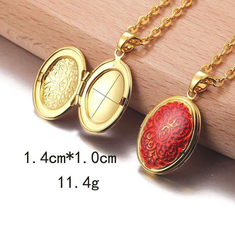 Golden Locket Pendant Mood Necklace Emotion Women Men Lovers Photo Frame Box Choker Necklaces Fashion Love Enamel Jewelry