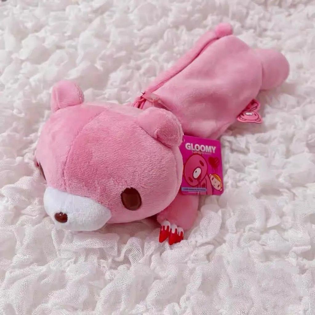 Y2K Bloody Bear Knitted Pencil Case Pink Bear Crochet Makeup Bag Gothic Aesthetic Stationery Pouch Harajuku School Supplies