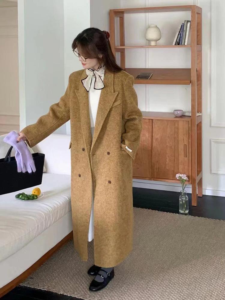 

Double-sided wool coat women s Korean extended high-end simple double-breasted woolen coat S