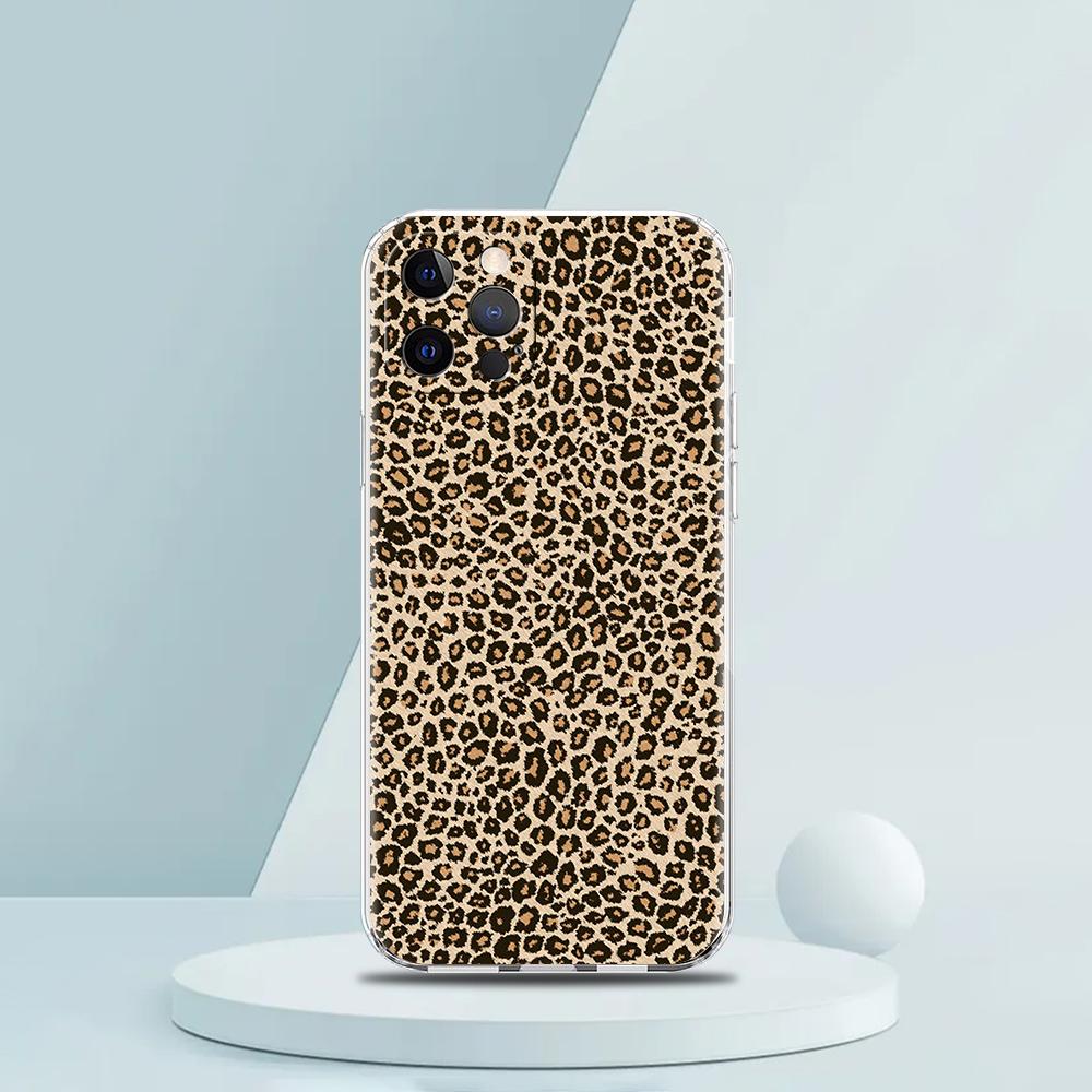 For iPhone 15 16 14 13 12 mini 11 Pro Max XS X XR SE 7 8 Plus Silicone Clear Cover Leopard Cheetah print Luxury Phone Case