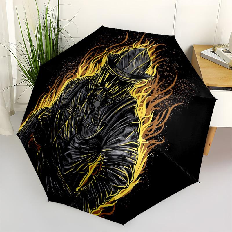 1pc Firefighter Flames Automatic Folding Umbrella - Compact 8-Rib Design, Durable Plastic & Iron, Lightweight for Outdoor Daily Use279