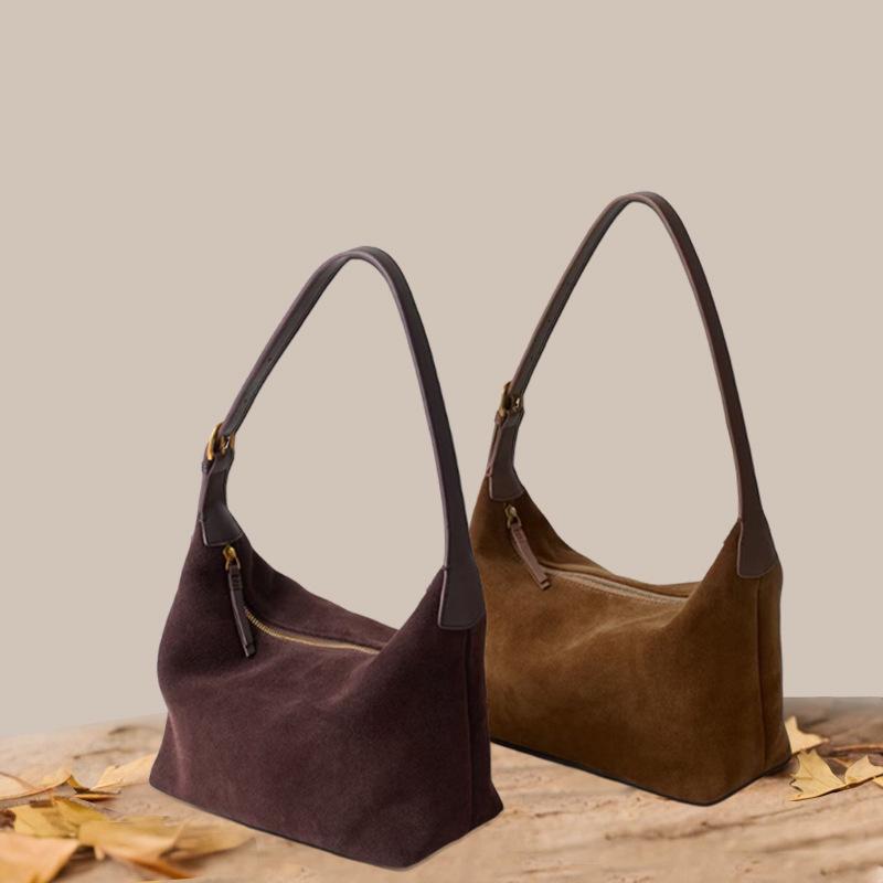 Suede High Silk Sanded Leather Underarm Bag Cowhide Bag Slouchy Premium High Capacity Shoulder Bag