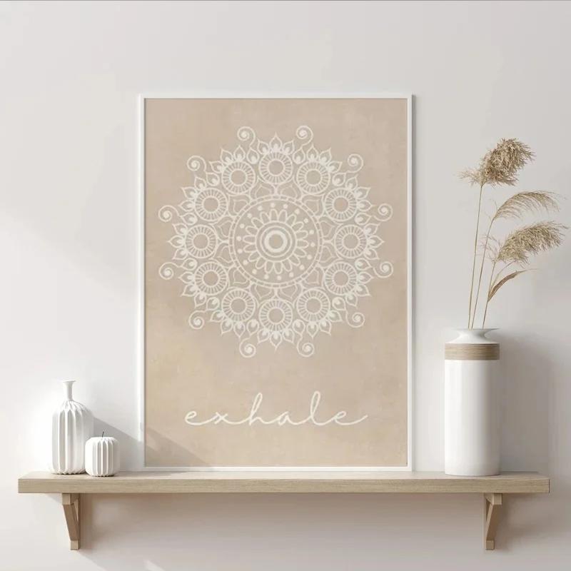Abstract Mandala Wall Art Yoga Beige Bohemia Prints Inhale Exhale Canvas Painting Posters Line Flower Pictures Living Room