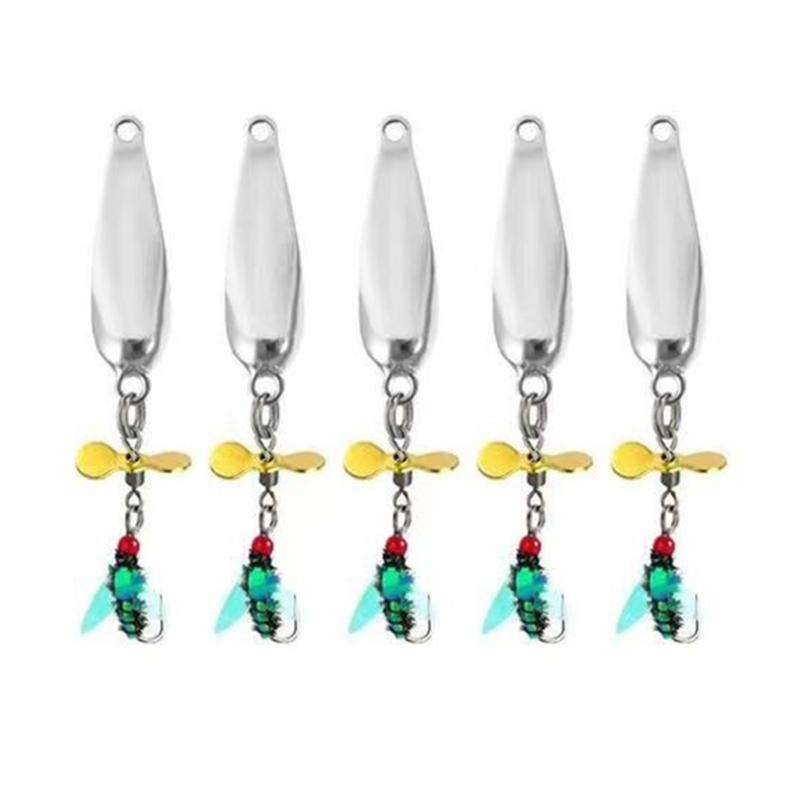 5pcs Spoon Spinner Sequins Baits with Propellers Worm Fly Lures Fly Metal Fly Fishing Baits Fishing Accessories